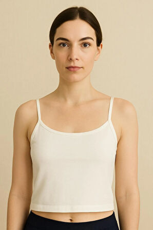 Fibula Moda Kadın Beyaz Polyester Crop