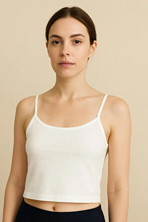 Fibula Moda Kadın Beyaz Polyester Crop