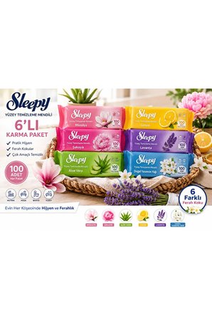 Yüzey Temizleme Mendili 6'lı Karma Paket Manolya Şakayık Aloe Vera Limon Lavanta Yasemin Çok Amaçlı Islak Temizlik Mendili
