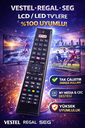 Vestel Regal Seg Netflix Tuşlu TV Kumandası – LCD LED Tüm Modellerle Uyumlu