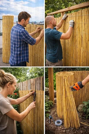 Doğal Kamış Bambu Çit 300x300 cm Bahçe Balkon Teras Gizlilik Perdesi Gölgelik Kamış Hasır Çit