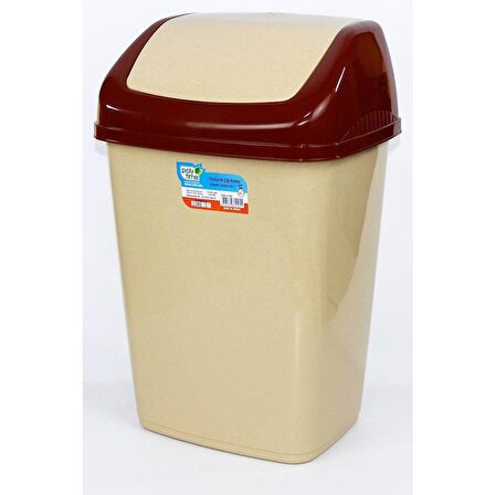 Polytime Sallanır Kapak Ofis Banyo Mutfak Bahçe Çöp Kutusu Kovası - 10 Litre / Krem - 37x24x19 Cm.