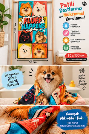  Gökova Home French Pomeranian Köpek Kurulama Havlusu Mikrofiber 50x100 cm
