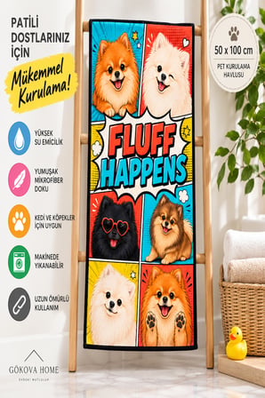  Gökova Home French Pomeranian Köpek Kurulama Havlusu Mikrofiber 50x100 cm