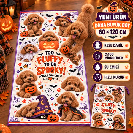 Kedi & Köpek Kurulama Havluları | Poodle Halloween | Büyük Boy | Hızlı Kuruyan 60x120CM