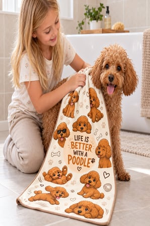  Kedi & Köpek Kurulama Havluları | Poodle Joy | Büyük Boy | Hızlı Kuruyan 60x120CM