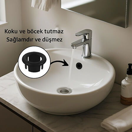 Mat Siyah Pop-Up Lavabo Gider Seti | Porselen Başlık + Körüklü Boru + Taşma Yüzüğü + Adaptör Conta