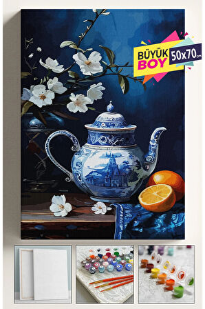 Sayılarla Boyama Seti Numaralı Tuval Fırça Boya Dahil Kasnaklı Set 50x70 Cm - PORTAKAL VAZO