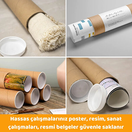 Beylini Postüp Kapaklı Silindir Kutu Karton Rulo Gönderi Poster Afiş Harita Tüpü 5 Adet 5 cm x 100 cm