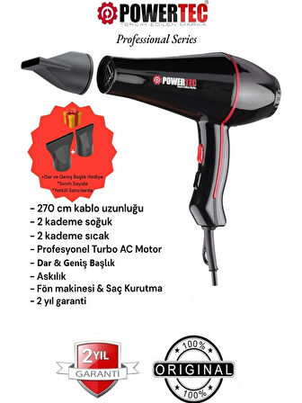 TR-601 Powertec Turbo Professional Fön Makinesi Saç Kurutma 2500w