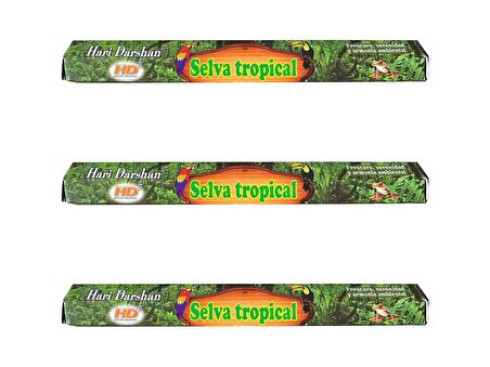 Hari Darshan Selva Tropical Yağmur Ormanları Çubuk Tütsü - Oda Ortam Kukusu - 20 Adetlik 3 Paket