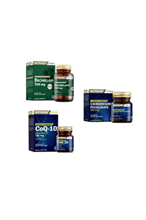 Co Q-10 (100 Mg) 30 Kapsül+bromelain 500 Mg 60 Kapsül + Chromium Picolinate (krom) 90 Tablet