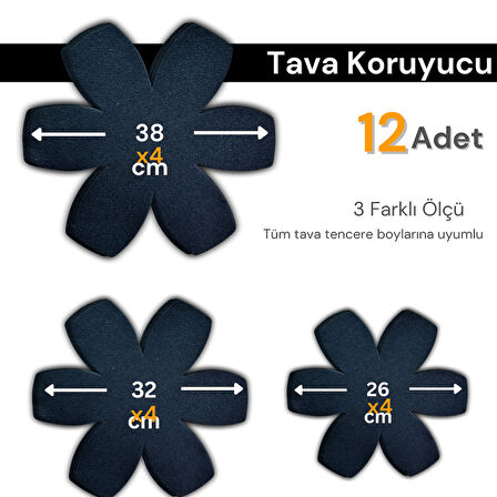 BEYLİNİ 12'li Set Tava Tencere Koruyucu ve Düzenleyici Keçesi Siyah