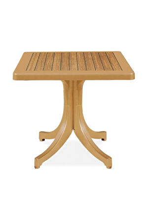Pera Masa Plastik Bahçe Masası Teak Ahşap Desenli Kare 80 cm X 80 cm