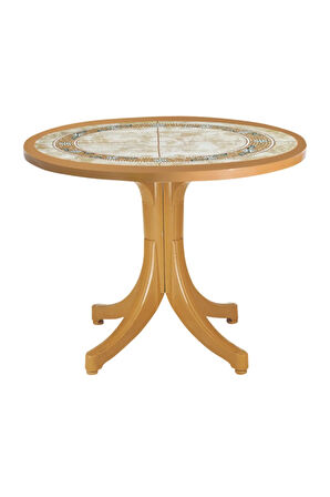 Pera Masa Plastik Bahçe Masası Teak Taş Desenli Yuvarlak 90 Cm