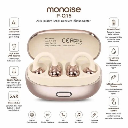 Monoise P-Q15 AI Dil Çeviri Ve Müzik Kulaklığı