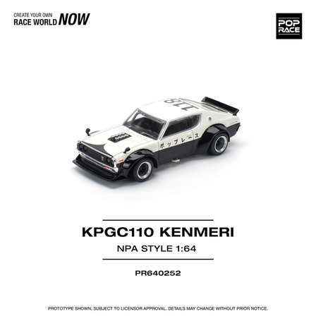 Pop Race 1:64 Nissan Skyline KPGC110 Kenmeri NPA Style Siyah Beyaz Diecast Model Araba