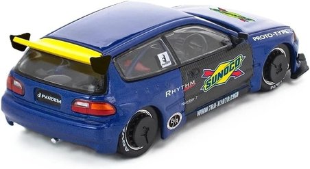 Pop Race 1:64 Honda Civic EG6 Pandem Blue Sunoco PR640365 Açılabilir Kaput Diecast Model Araba