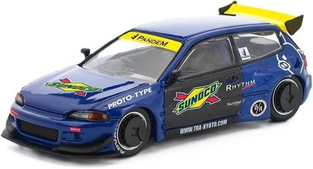 Pop Race 1:64 Honda Civic EG6 Pandem Blue Sunoco PR640365 Açılabilir Kaput Diecast Model Araba
