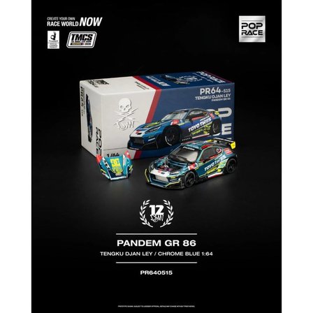 Pop Race 1:64 Pandem GR86 Tengku Djan Ley Chrome Blue TMCS Malaysia 2026 PR640515 Model Araba