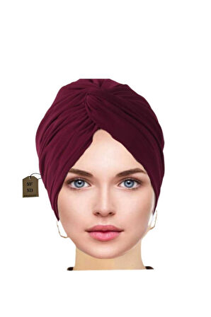 Dış Bone Hazır Geçmeli Tarz Tesettür Bordo Hijab Sosyete Bone Süslü Sandy Kumaş