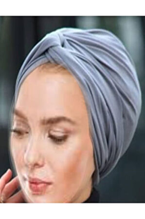 Dış Bone Hazır Geçmeli Tarz Tesettür Gri Hijab Sosyete Bone Süslü Sandy Kumaş