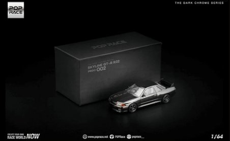 Pop Race 1:64 Nissan Skyline GT-R R32 Dark Chrome Edition PRDC002 Diecast Model Araba