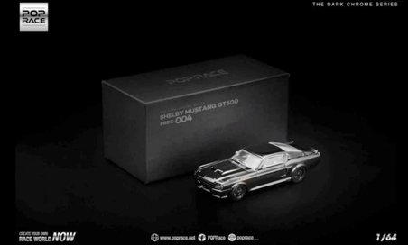 Pop Race 1:64 1967 Ford Shelby Mustang GT500 Dark Chrome Limited Edition PRDC004 Model Araba