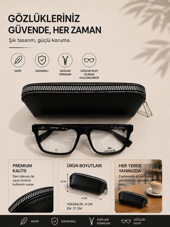 Premium Kalın Fermuarlı Deri Gözlük Kılıfı