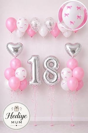 Pembe Prenses Kurdeleli Konsept Yaş Seçenekli Rakam Balonlu Doğum Günü Mumlu Balon Seti