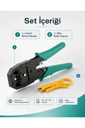 Profesyonel Cırcırlı RJ45 RJ11 RJ12 Sıkma Pensesi Mini Kablo Soyucu Aparat Seti 4P 6P 8P Uyumlu Cat5 Cat6 İnternet Telefon Ağ Kablosu Çakma Pense Takımı Veri İletişim Altyapı Sonlandırma Kiti