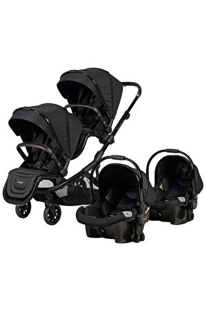 Ibiza Travel System (SEYEHAT SİSTEM) Ikiz Bebek Arabası 2 Adet Puset Tam Set Siyah (YENİ MODEL)