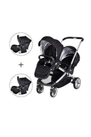 Ibiza Travel System (SEYEHAT SİSTEM) Ikiz Bebek Arabası 2 Adet Puset Tam Set Siyah (YENİ MODEL)