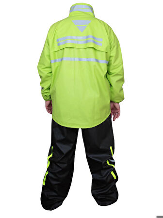 Motosiklet Yağmurluk Takım Prime Neon  0.44Mm. Kalın %100 Su Geçirmez Kumaş Fermuarlı Paça Reflektörlü