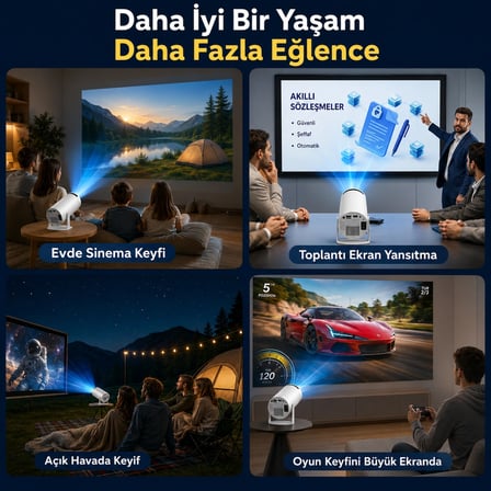 Unınet Bluetooth Android 11 Taşınabilir Ev Sineması Akıllı Projeksiyon Cihazı Beyaz