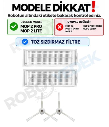Xiaomi Mop 2 Pro (Beyaz) MJST1SHW Uyumlu Yedek Hepa Filtre ve Yan Fırça-4 Parça