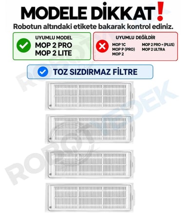 Xiaomi Mop 2 Pro (MJST1SHW) Uyumlu Yedek Hepa Filtre-4 Parça