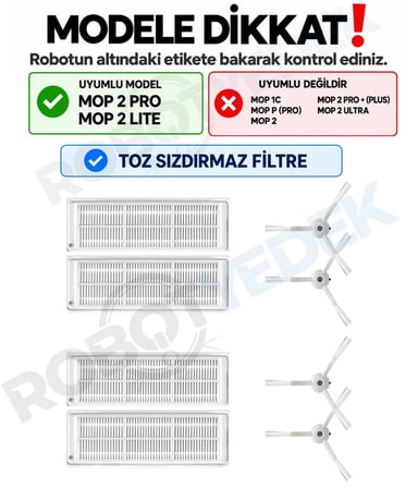 Xiaomi Mop 2 Pro (Beyaz) MJST1SHW Uyumlu Yedek Hepa Filtre Yan Fırça-8 Parça