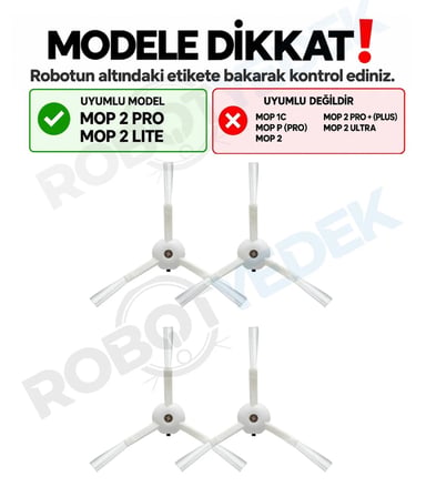 Xiaomi Mop 2 Pro (Beyaz) MJST1SHW Uyumlu Yedek Yan Fırça-4 Parça