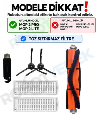 Xiaomi Mop 2 Pro (Siyah) Uyumlu Yedek Fırça Filtre Seti-6 Parça