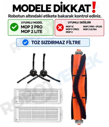 Xiaomi Mop 2 Pro (Siyah) MJST1SHW Uyumlu Yedek Fırça Filtre Seti-5 Parça