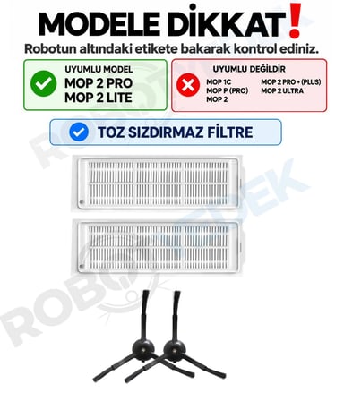 Xiaomi Mop 2 Pro (Siyah) MJST1SHW Uyumlu Yedek Hepa Filtre ve Yan Fırça-4 Parça
