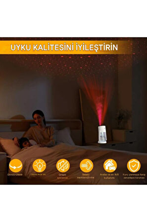 QASUL Tavana Işık Yansıtan Gece Lambası Hava Nemlendirici Ev ve Araba İçin Işıklı Aromaterapi