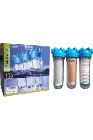 Atlas 10'' Housinğ 3'lü Su Arıtma Filtresi Set 3/4'' Bağlantılı