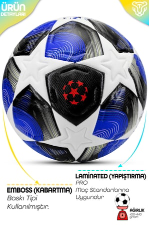 PRO-Seriesi Futbol Topu Şampiyonlar Ligi Lazer Kesim Pompa Dahil Halı Saha Maç Futbol Topu Mavi 520