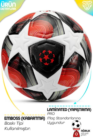 PRO-Seriesi Futbol Topu Şampiyonlar Ligi Lazer Kesim Pompa Dahil Halı Saha Maç Futbol Topu Red 520