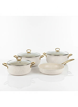7 Parça Beyaz Renk Granit Tencere Seti – Şıklık ve Dayanıklılığı Mutfaklarınıza Taşıyın!