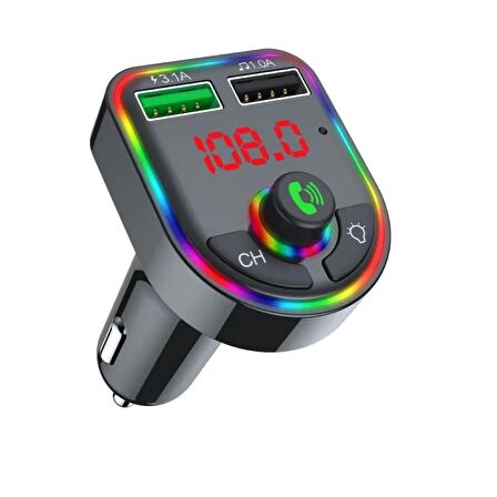 Bluetooth Araç Kiti FM Transmitter 3.1A Hızlı Şarj RGB Işıklı ConcordC-163