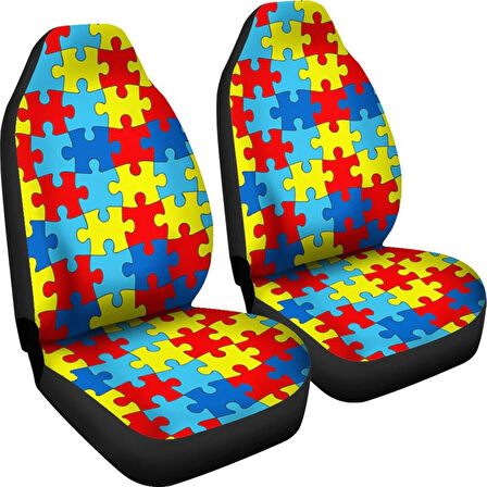 Yapboz Puzzle Desenli Araç Koltuk Kılıfı – Ön ve Arka Renkli Takım