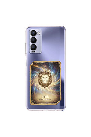 Tecno Camon 18P ile Uyumlu Burç Kartları Aslan Tasarımlı Şeffaf Silikon Kılıf